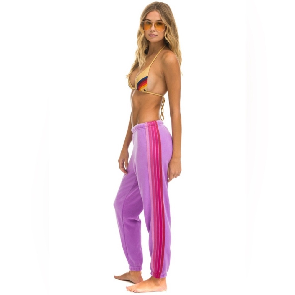 Aviator Nation Lavender Track Pants with Pink Stripe